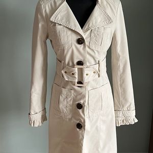 Sugarfly Ivory Belted Fitted Trench Coat M
